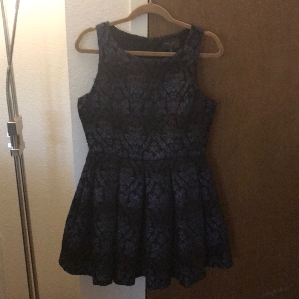 Blue and black print dress